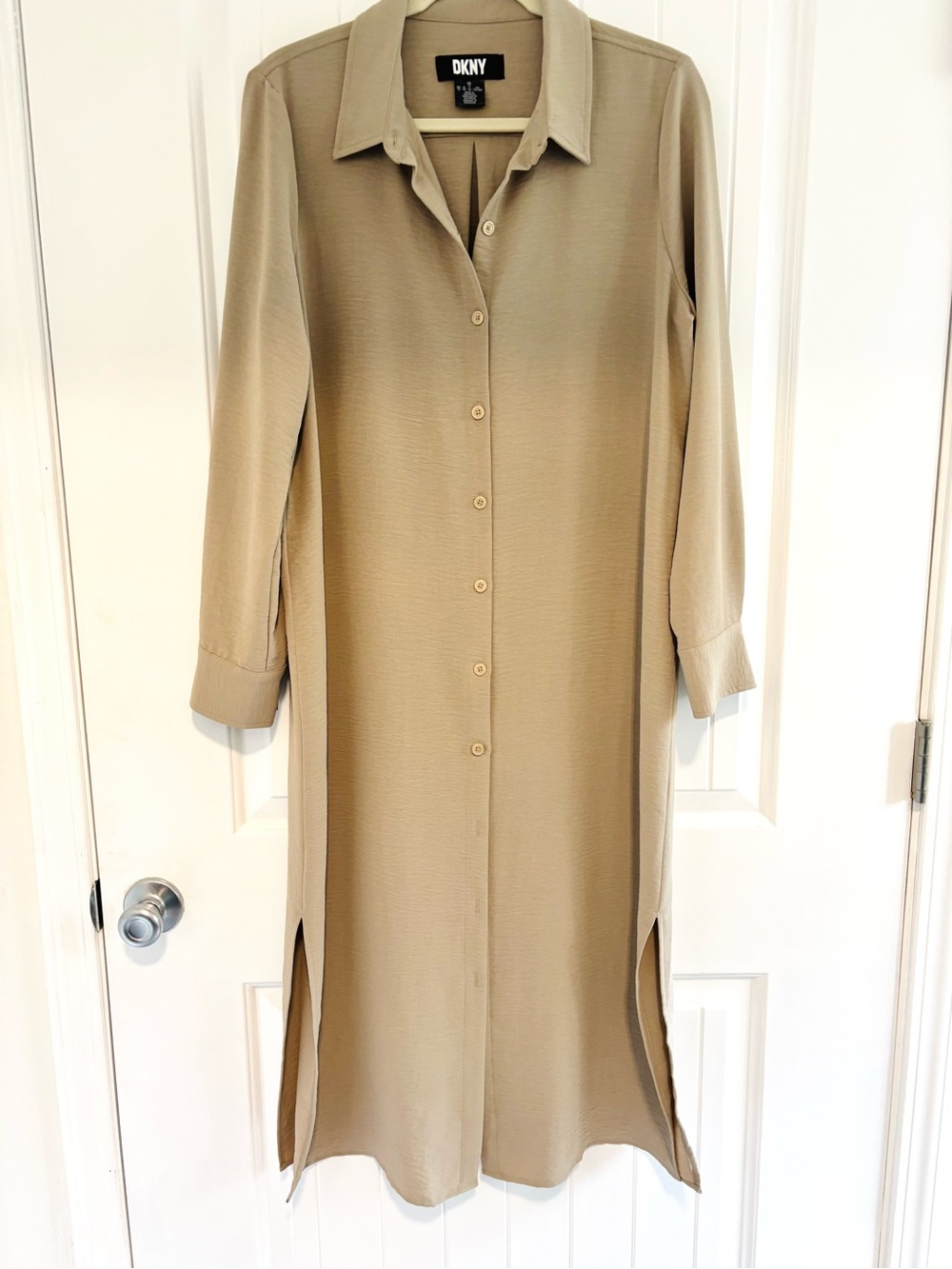 DKNY Beige Button-Front Maxi Shirt Dress